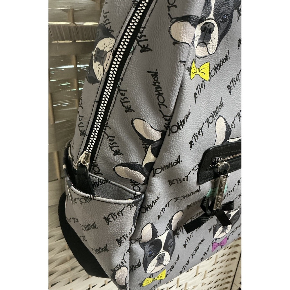 Betsey Johnson Logo Boston Terrier Print Backpack w/ 2 Zip Pockets - Picture 4 of 10